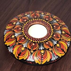 IMG_4451 Tea-light Candle Holder – Hand-painted Mandala (Orange & Yellow)